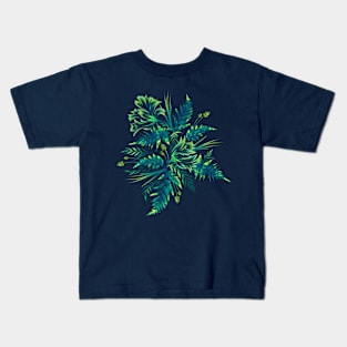 Ferns and Parrot Tulips - Green Kids T-Shirt